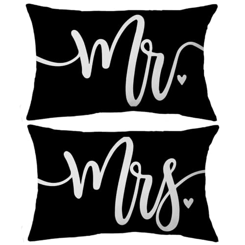 Voatok Mrs. and Mr. Dekokissenbezug, 30,5 x 50,8 cm, Heimdekoration, schwarzer Kissenbezug, Hochzeitsgeschenk, lustiges Geschenk für Paare, Geschenkideen, Hochzeit für ein Paar, 2 Stück von Voatok