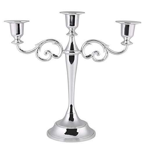 3 Arme Kerzenhalter-Metall Candle Stick Ständer Halter europäischen Stil Kandelaber für das Abendessen Hochzeit Home Decor (Farbe : Silber) von VOBOR