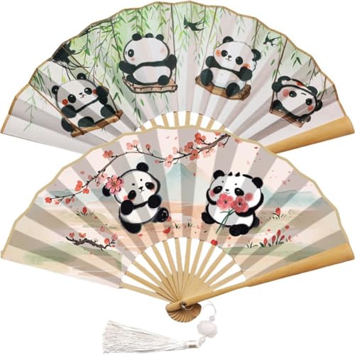 2 Stück Fächer Panda-Muster, Chinesische Faltfächer, Cartoon-handfächer Für Den Täglichen Gebrauch Und Die Fotografie Von Frauen von Vobumix