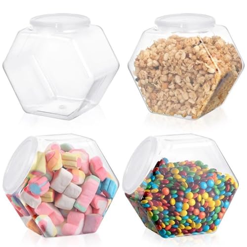 Vobumix 4 Stück Sechseckige Bonbongläser, Durchsichtige Keksdosen, Breite Öffnung, Lebensmittel-Display-gläser, Buffet-aufbewahrungsbehälter Für Snacks, Papier, Waschmittelkapseln von Vobumix