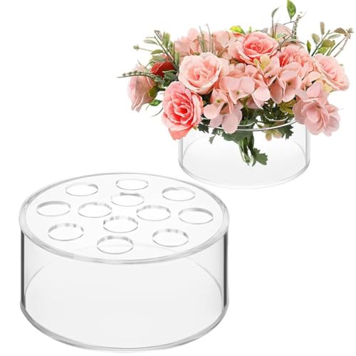 Vobumix Acryl-blumenvase, 2 Stück, Kreisförmig, Transparent, Niedrig, Vasen, 12 Löcher, Blumenvasen, Florales Herzstück, Moderne Vasen Für Esstisch-Dekoration von Vobumix