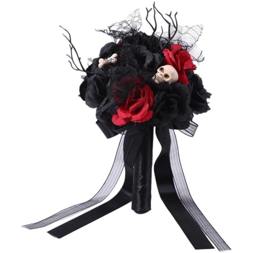 Vobumix Brautstrauß Für Die Hochzeit, Schwarzer Burgunder Kunstblumenstrauß, Gothic Brautsträuße Für Brautjungfern, Hochzeit, Halloween von Vobumix