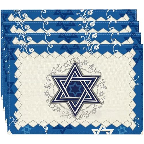 Vobumix Chanukka-tischset, 4 Stück, Chanukka-Druck, Tischsets, Jüdischer Stil, Leinen-tischsets, Tischsets Für Alle Jahreszeiten, Chanukka-partydekorationen von Vobumix