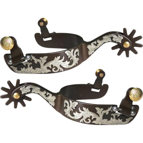 Vobumix Pferdesporen Aus Stahl Kupfersporen, Rostfrei, Pferderennausrüstung, Reitsporen, West Cowboy Horse Boot Sporen von Vobumix
