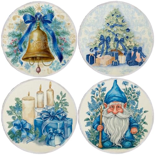 Vobumix Weihnachts-tischset Für Den Tisch, 4 Stück, Blauer Kiefern-zwerg-Druck, Küchentischset, Weihnachtstischdekoration Für Zuhause, Party-dekor von Vobumix