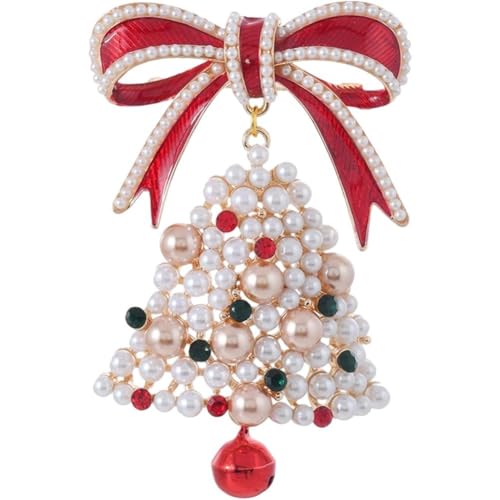 Vobumix Weihnachtsbrosche, Perlen-anstecknadeln, Weihnachtsfeier-Abzeichen, Knotenglocke, Brustnadel, Schmuckzubehör Für Frauen Und Mädchen von Vobumix