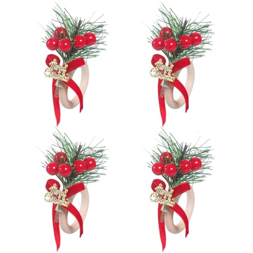 Vobumix Weihnachtsserviettenringe, 4 Stück, Serviettenhalter Roten Beeren, Vielseitige Serviettenschnalle Schleife, Elegante Weihnachtsserviettenringe Für Die Küche von Vobumix