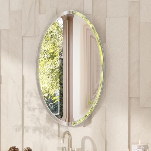 VocalStar Rahmenloser ovaler Spiegel, 61 x 81,3 cm, Badezimmer-Wandspiegel mit abgeschrägtem Rand, moderner dekorativer Schminktisch, verspiegelt für Wohnzimmer, Eingangsbereich, Schlafzimmer, 1/4 von VocalStar