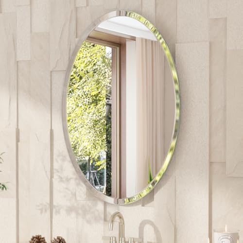 VocalStar Rahmenloser ovaler Spiegel, 71,1 x 91,4 cm, Badezimmer-Wandspiegel mit abgeschrägtem Rand, moderner dekorativer Schminktisch, verspiegelt für Wohnzimmer, Eingangsbereich, Schlafzimmer, 1/4 von VocalStar