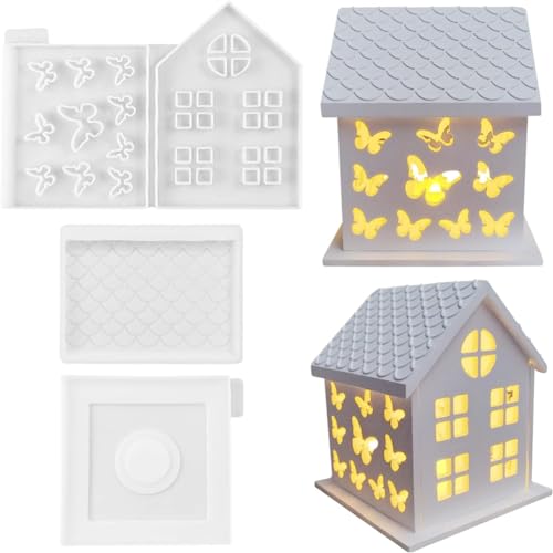 Vocdikficy 1 Set 3D-Haus-Silikonformen für Kunstharzbeton, Schmetterlingshaus, Kerzenhalter-Form, Hausförmige Dekorationsornamente Vocdikficy 1 Set 3D-Haus-Silikonformen für Kunstharzbeton, Schmetterlingshaus, Kerzenhalter-Form, Hausförmige Dekorationsornamente von Vocdikficy