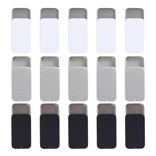 Vocdikficy 15 Stück Blechdosen mit Schiebedeckel, Mini-Blechdosen Aus Metall, Aufbewahrungsboxen mit Deckel für Kleinteile (Schwarz, Silber) von Vocdikficy
