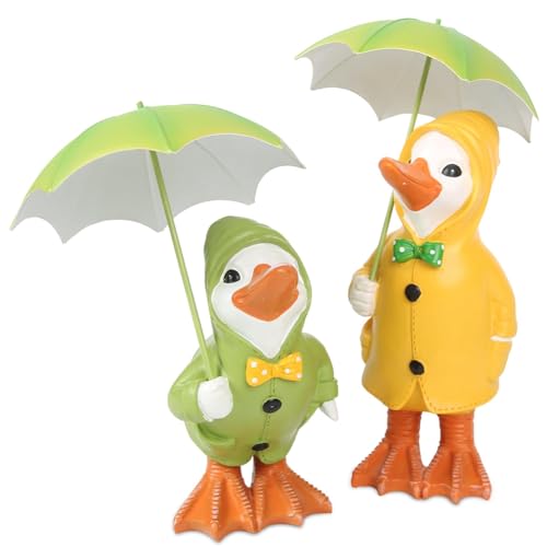 Vocdikficy 2er-Pack Dilly and Dally Garden Ducks-Set mit Abnehmbarem Sonnenschirm Gartendeko Outdoor-Stehskulpturen-Set von Vocdikficy