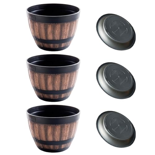 Vocdikficy Blumentöpfe, Blumentöpfe in Whiskyfass-Form, Blumentöpfe Aus Kunststoff im Weinfass-Design, für Gartenpflanzen (3 Stück), 30 cm von Vocdikficy