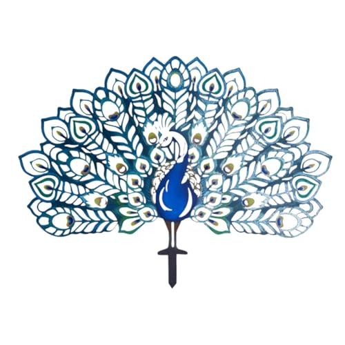 Vocdikficy Gartenstecker Aus Metall in Form Eines Pfaus, Ausgehöhlte Pfauenstatue für Den Garten, Dekorative Pfauenstatue Aus Metall, Tier mit Ausgebreitetem Schwanz, Blau von Vocdikficy