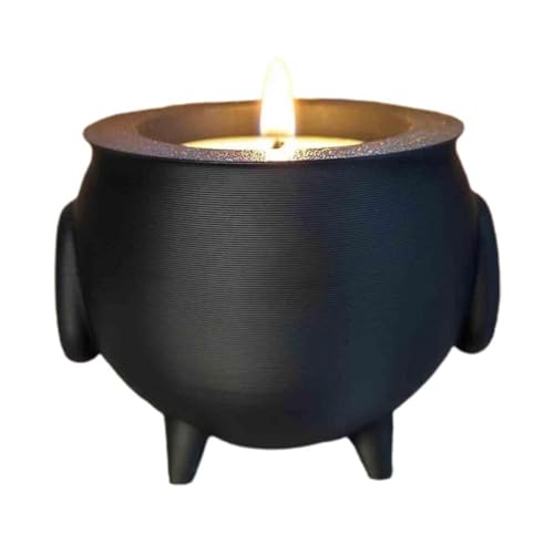 Vocdikficy Kessel-Teelichthalter, Halloween, Gruseliger 3D-Druck, Schwarzer Hexenglas-Kerzenhalter, Festival-Desktop-Dekoration B von Vocdikficy