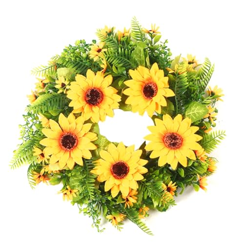 Vocdikficy Künstlicher Sonnenblumen-Sommerkranz - Dekorativer Künstlicher Blumenkranz mit Gelber Sonnenblume und Grünem Blatt für Haustür Vocdikficy Künstlicher Sonnenblumen-Sommerkranz - Dekorativer Künstlicher Blumenkranz mit Gelber Sonnenblume und Grünem Blatt für Haustür von Vocdikficy
