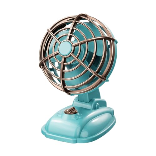 Vocdikficy Retro Mini-Desktop-Ventilator, 400 MAh, Wiederaufladbar über USB, Schreibtisch-Außen-Tischventilator, Tragbarer Desktop-Ventilator, Blau von Vocdikficy