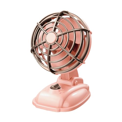 Vocdikficy Retro Mini-Desktop-Ventilator, 400 MAh, Wiederaufladbar über USB, Schreibtisch-Außen-Tischventilator, Tragbarer Desktop-Ventilator, Rosa von Vocdikficy