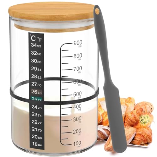 Vocdikficy Sauerteig-Starterglas Glasbehälter Weithals-Starterglas Aus Glas mit Holzdeckel Sauerteig-Starterbehälter Weithals-Starterglas Aus Glas zum Brotbacken von Vocdikficy