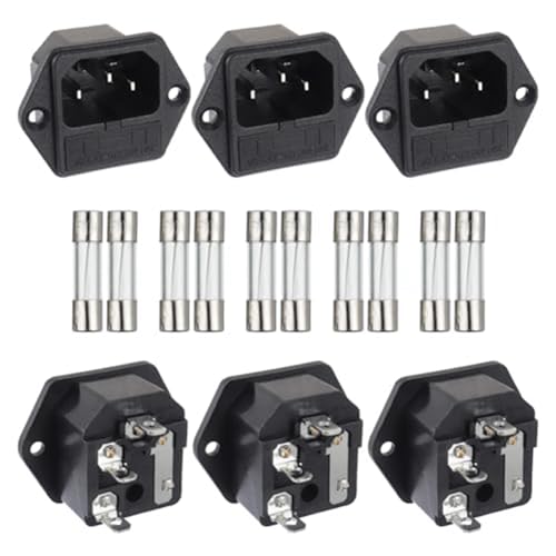 Vocdikficy Schwarz AC 250V 10A 2 in 1 Mount Inlet-Modul Steckdose Steckverbindungsstecker Männlicher Messer mit 10A Sicherung (Packung mit 6 Stück) von Vocdikficy