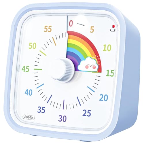 Vocdikficy Visueller 60-Minuten-Timer mit Schutzhülle, Rainbow-Disk-Timer, Geräuschloses Countdown-Zeitmanagement-Tool, Hellblau von Vocdikficy