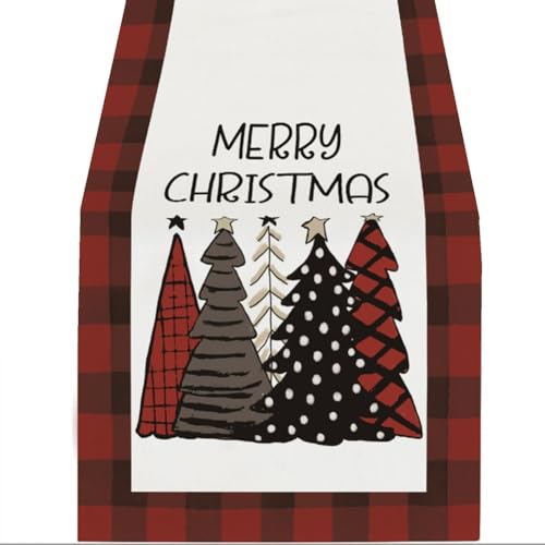 Vocdikficy Winterlicher Weihnachtstischläufer, Rot und Schwarz, Merry Christmas Trees Tischläufer, Küchen-/Esstisch Vocdikficy Winterlicher Weihnachtstischläufer, Rot und Schwarz, Merry Christmas Trees Tischläufer, Küchen-/Esstisch von Vocdikficy