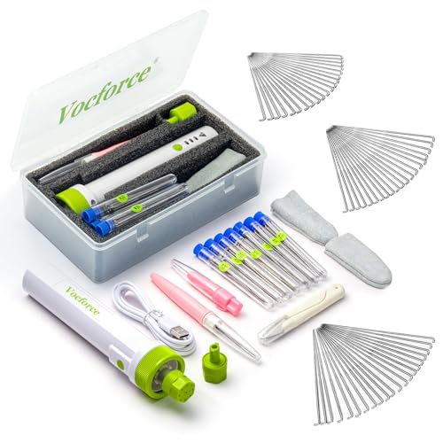 Vocforce Elektrisches Nadelfilznadelwerkzeug, 3 Geschwindigkeiten, 4 x schneller, 1–9 Multi-Nadeln, Wollfilz-Set mit 77 Zubehörteilen, 4 V schnurloses Starter-Set für Anfänger, Erwachsenen-Handwerk Vocforce Elektrisches Nadelfilznadelwerkzeug, 3 Geschwindigkeiten, 4 x schneller, 1–9 Multi-Nadeln, Wollfilz-Set mit 77 Zubehörteilen, 4 V schnurloses Starter-Set für Anfänger, Erwachsenen-Handwerk von Vocforce