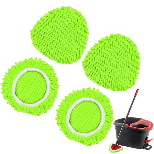 Drehmoppköpfe Mikrofaser Mop Pads für Velida Turbo Wischmop Dreieck Spin Mop 360 Grad Drehmoppköpfe für alle Böden, Maschinenwaschbar, Nass- und Trockengebrauch (4 Stück - Weiß+Grün) von Voddkis
