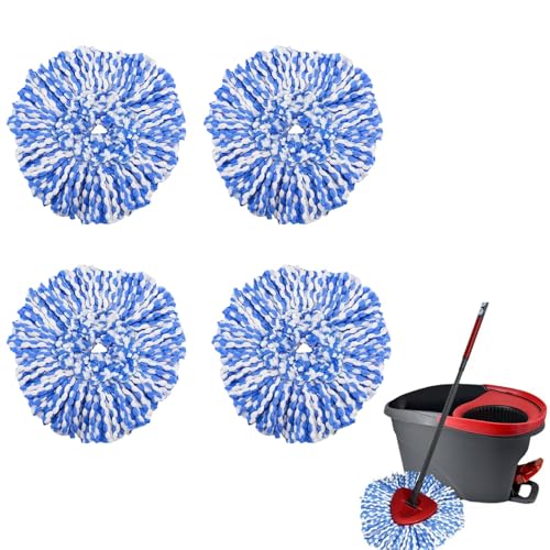 Drehmoppköpfe Mikrofaser Mop Pads für Velida Turbo Wischmop Dreieck Spin Mop 360 Grad Drehmoppköpfe für alle Böden, Maschinenwaschbar, Nass- und Trockengebrauch (4 Stück - Weiß+Blau) von Voddkis
