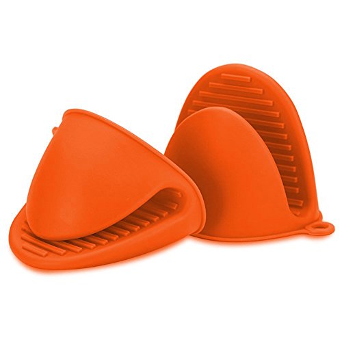 Voeecyttu 2X Ofen Mini Mitts Silikon HitzebestäNdige Anti-VerbrüHungs-Handschuhe zum Kochen Klemmgriffe, Topflappen und Topflappen Orange von Voeecyttu