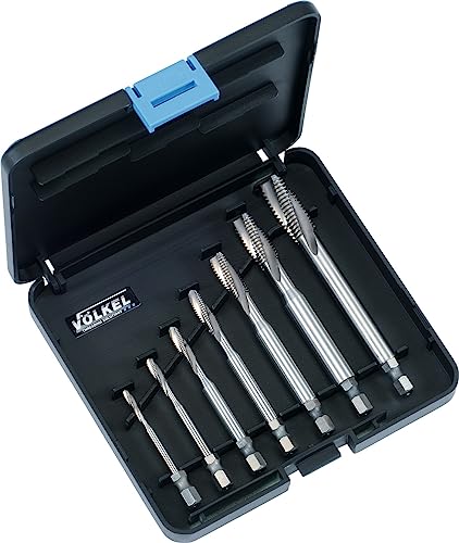 VÖLKEL HexDrive Maschinengewindebohrer Set HexDrive in Kunststoff-Kassette | Form C | 15° Rechtsspirale | Edelstahl Bohrer Set | Sechkantaufnahme | HSS-E Gewindeschneider Set von Völkel
