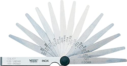 Vogel Germany Fühlerlehren-Satz (20 Blatt, Messbereich: 0.05-1.00 mm, aus gehärtetem Federstahl, konische Blattform, 100 mm lang) 411007 von VOGEL-GERMANY
