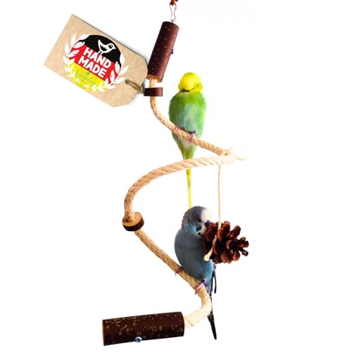 Vogelgaleria handgemachtes Wellensittich Spielzeug | Kletterspirale mit Natur Knabberringen für Vögel | Gesundes Wellensittich Zubehör für den Vogelkäfig oder Voliere von Vogelgaleria