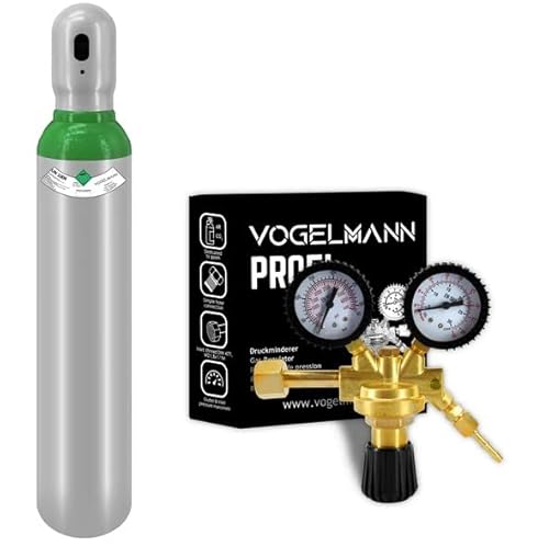 Gasflasche Argon 4.8 gefüllt 8L 1,5m3 mit Regler Profi Vogelmann, Reglerkit Argon/CO2, Gasflasche Kit mit Regler, Gaszylinder von Vogelmann