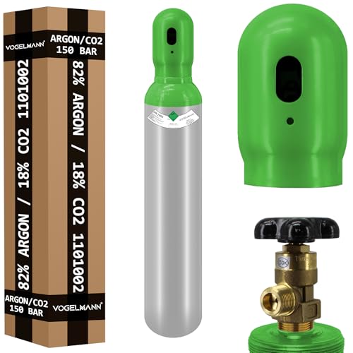 Gasflasche gemischt MIX Argon (82%) + CO2 (18%) 8 Liter 150 bar Schweißgas MIG/MAG Schweißen Schutzgas für Stahl Universal geeignet inklusive Ventil Nachfüllbar von Vogelmann