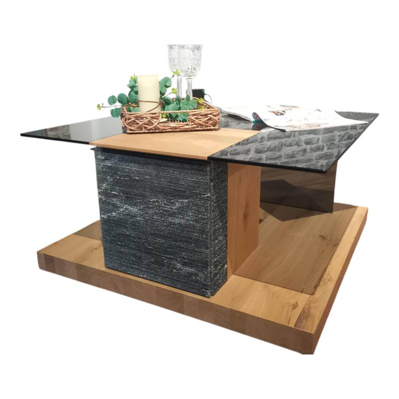 Couchtisch V Rock ROC88 Alteiche Rustiko Und Naturstein Granit Graphitfarben Gra... von Voglauer
