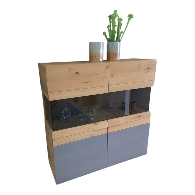 Highboard Opus Wildeiche Rustiko Tischlerplatte Furniert Inklusive LED Beleuchtu... von Voglauer