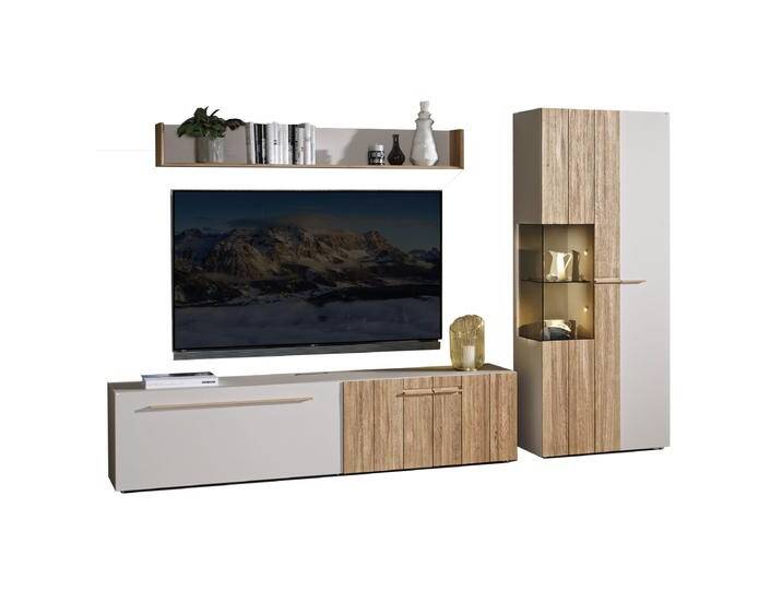 Voglauer Caitara Wohnwand CTV218-R in kaschmirgrau mit Massivholzakzenten in Spaltholzdesign bestehend aus Vitrine sowie Lowboard und Wandboard Voglauer Caitara Wohnwand CTV218-R in kaschmirgrau mit Massivholzakzenten in Spaltholzdesign bestehend aus Vitrine sowie Lowboard und Wandboard von Voglauer