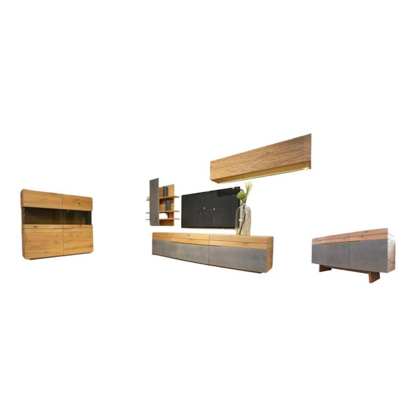 Wohnwand Opus Wildeiche Rustiko Akzent Beton Inklusive Highboard Und Sideboard von Voglauer
