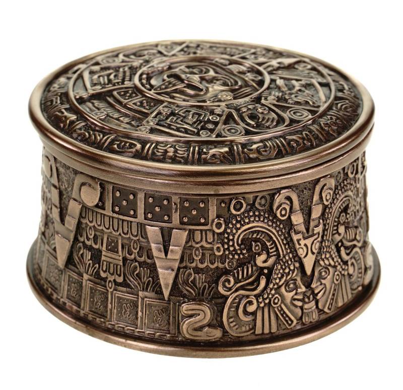 Vogler Dekofigur Aufbewahrungsbox Azteken Sonnenkalender bronz. mit Deckel by Veronese von Vogler