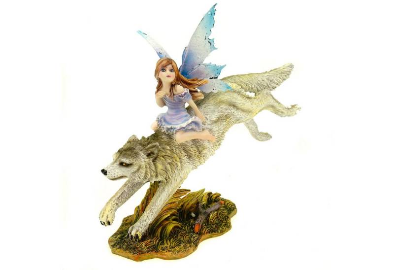 Vogler Dekofigur Fee Wolfsrider reitet auf einem Wolf 16 cm Figur Fee Fantasy Fairy von Vogler