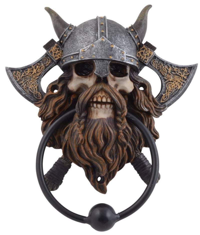 Vogler Dekofigur Türklopfer Vikings never die mit Metallklopfer 18 cm Figur Wikinger von Vogler