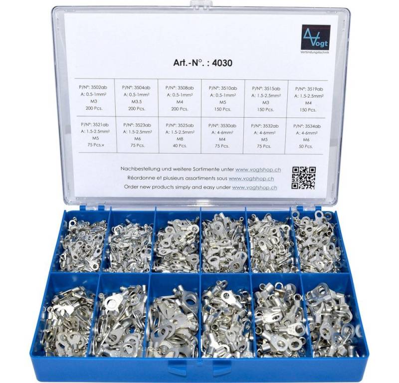 Vogt Verbindungstechnik Ringkabelschuh Vogt Verbindungstechnik 4030 Ringkabelschuh-Sortiment 0.50 mm² 6 mm² S, 4030 von Vogt Verbindungstechnik
