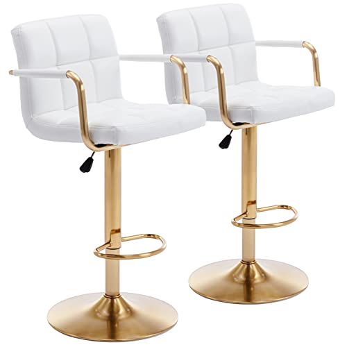 Vogue Furniture Direct Moderne quadratische Barhocker aus PU-Leder, verstellbare Drehbarhocker mit Rückenlehne und Armlehnen, Luftlift-Thekenhöhe, Stühle für Küche, Esszimmer, Pub, Café, 2er-Set von Vogue Furniture Direct