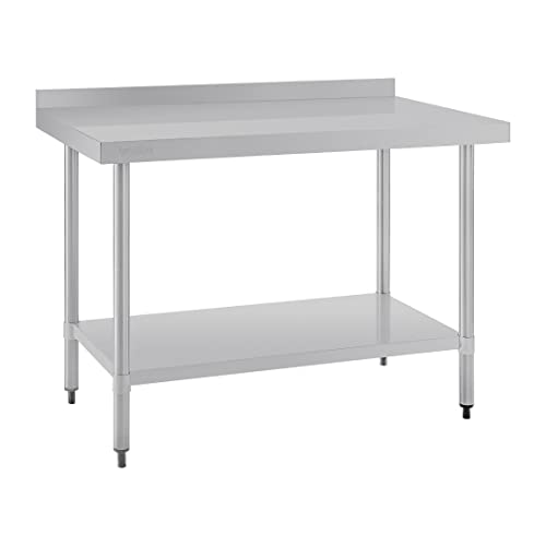 Vogue Edelstahl-Catering-Vorbereitungstisch mit Aufkantung 1200 mm, Edelstahl poliert, einfache Selbstmontage, 90x120x70 cm, 1 Ablage, Gewerbliche Küchenmöbel, GJ507 von VOGUE