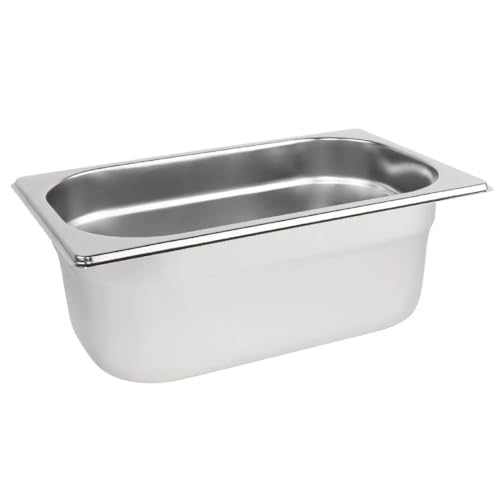 Vogue Gastronorm-Pfanne 1/4, Edelstahltablett, Tiefe: 100 mm, Fassungsvermögen: 2,5 Liter, Vorratsbehälter für heiße und kalte Speisen, Bain-Marie-geeignet, Deckel separat erhältlich, K819 Vogue Gastronorm-Pfanne 1/4, Edelstahltablett, Tiefe: 100 mm, Fassungsvermögen: 2,5 Liter, Vorratsbehälter für heiße und kalte Speisen, Bain-Marie-geeignet, Deckel separat erhältlich, K819 von VOGUE