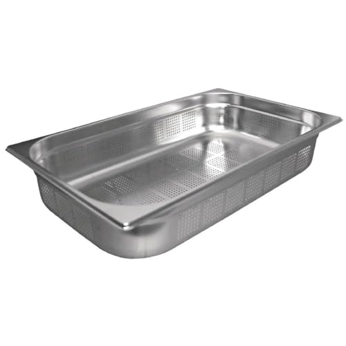 Vogue K841 Gastronomiebehälter aus Edelstahl, Gastronorm 1/1, 100 mm tief, perforiert, silber von VOGUE