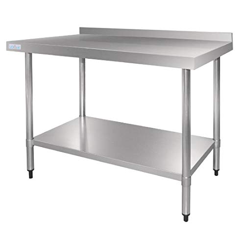 Vogue Edelstahl-Gastronomietisch mit Aufkantung 600 mm, Edelstahl poliert, einfache Selbstmontage, 90x60x70 cm, 1 Ablage, gewerbliche Küchenmöbel, GJ505 von VOGUE