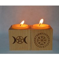 Pentagramm Holz Kerzenhalter Tasse Kerze Dekoration von VogueOwl
