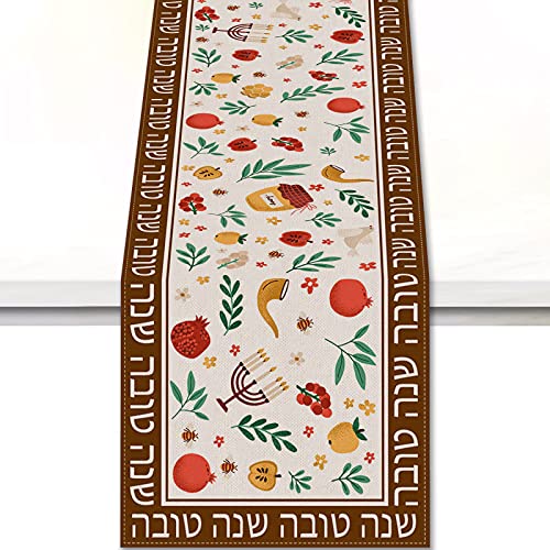 Vohado Rosh Hashanah Tischläufer "High Holy Day", aus Leinen, für Küche, Esszimmer, Zuhause, Bauernhaus, Urlaub, Party, Dekoration von Vohado